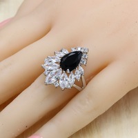 Bijoux de mariée en argent avec Zircon noir, ensemble de boucles d'oreilles, bagues/pendentif/collier/Bracelets pour femmes, boîte cadeau gratuite