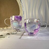 Fleur sèche transfrontalière tasse en verre double couche résistant à la chaleur haute valeur Quicksand Star simple tasse à café au lait avec poignée