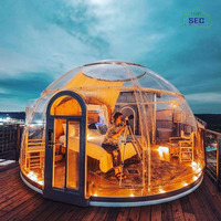 Resort Mewah Kemah Keluarga Tenda Luar Ruangan Rumah Kubah Polikarbonat PC Berbahan Baja Aluminium untuk Taman dan Ruang Berjemur