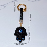 Pendentif porte-clés en métal léger de luxe, orné de strass et de diamants, avec motif œil bleu porte-bonheur et main de Fatma, pour clé de voiture