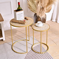 Table basse ART NEST JM230057 extensible, design européen moderne, pieds en métal doré, plateau en bois sculpté de fleurs, meubles pour la maison