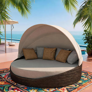 Venta al por mayor directa de fábrica OEM y ODM: Tumbona circular de exterior de calidad resort con parasol retráctil y estructura de aluminio - Product Image 1