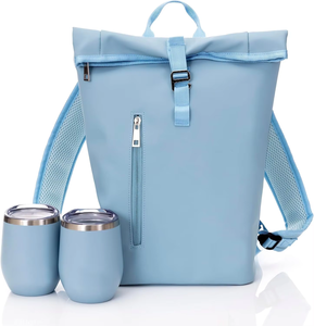 Borsa Portabottiglie in Pelle PU Opaca, <span class=keywords><strong>Zaino</strong></span> per Vino con Cinghie, Portabicchieri Leggero e Portatile con Scomparti - Product Image 1