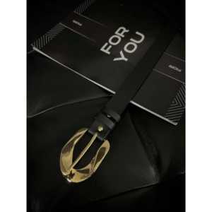 Fiori Asymmetric <b>Gold</b> Buckle Women's Leather <b>Belt</b> Casual Style Standard Fit - Product Image 2