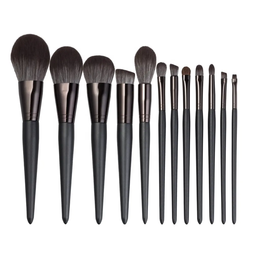 ZH Manufacture 12pcs Luxury High Quality Synthetic Hair Custom Logo Professional Black Makeup Brush Set