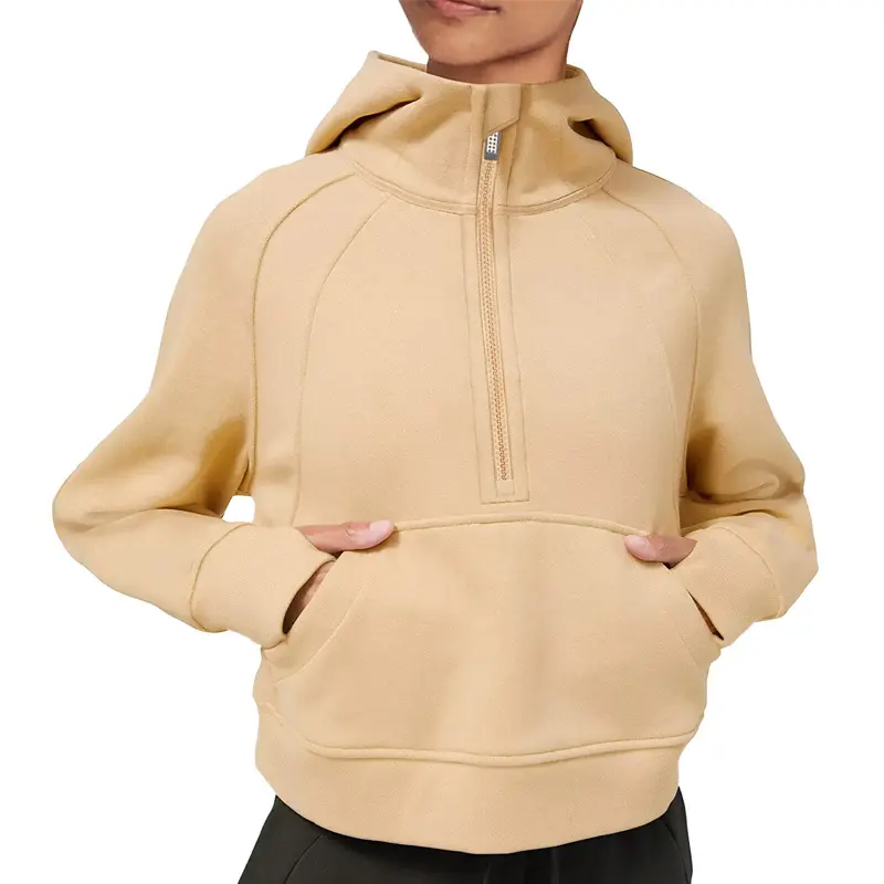 Custom Womens Fleece Lined Collar Pullover 1/2 Zipper Sweatshirts Oversized Half Zip Crop Tops Hoodies Thumb Hole