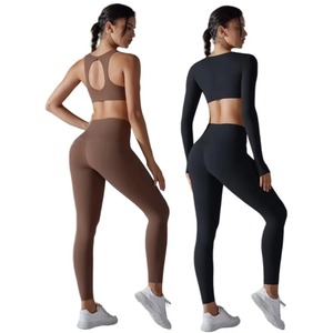 Set da Palestra per Donna con LOGO Personalizzato, Abbigliamento Sportivo, Completo Fitness, Reggiseno Sportivo, Top Corto, <span class=keywords><strong>Leggings</strong></span> Senza Cuciture, Set Yoga - Product Image 2