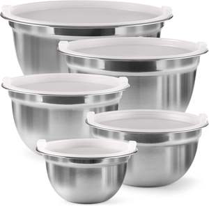 Tazón para ensalada de acero inoxidable, tazón para mezclar de gran capacidad para cocina, almacenamiento de alimentos, preparación y servir. - Product Image 1