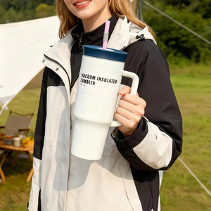 40oz Stainless Steel Vacuum <b>Insulated</b> Tumbler Travel <b>Mug</b> with Straw Handle and Lid Portable Cup for Car Outdoor Camping - Product Image 3