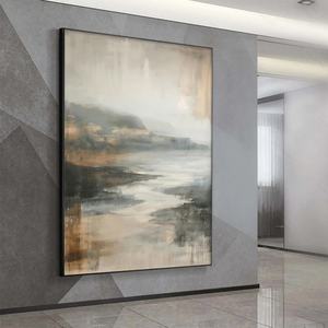 Art mural neutre moderne, grande toile abstraite peinte à la main, décoration murale de luxe pour salon, chambre à coucher, hall d'hôtel - Product Image 3