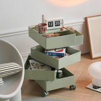 Meuble de Rangement Rotatif, Étagère Mobile, Chariot pour Appartement Compact, Table de Chevet sur Roulettes, Design Moderne, Optimisation de l'Espace, Salon