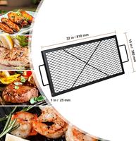 Grille de cuisson rectangulaire pour foyer extérieur en acier noir robuste avec poignées, pour barbecue et brasero de jardin