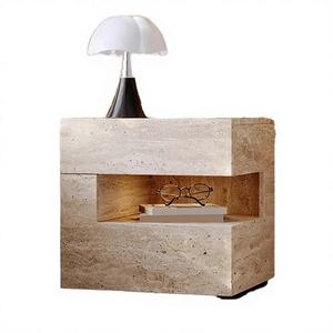 Mesita de Noche de Madera de Diseño Moderno y Minimalista de Alta Calidad con Iluminación LED y 2 Cajones, Muebles de Dormitorio - Product Image 2