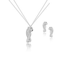 Parure Zircon Or Blanc Exquise et Élégante Unisexe, Boucles d'Oreilles et Collier, Fabrication d'Usine, Bijoux Sauvages et Séduisants, Style Tête de Léopard