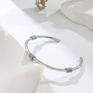 Woven Knot Open <b>Cuff</b> <b>Bracelet</b> - Color Block Textured Design, Elegant Versatile Casual Gathering Jewelry - Product Image 3