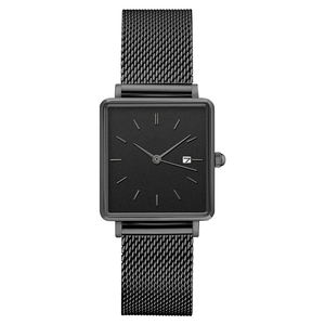 Relojes Bonill para mujer, caja de aleación dorada de forma cuadrada, banda de acero inoxidable, movimiento de cuarzo Seiko, esfera de cuero, puntero mostrado - Product Image 1