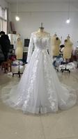 Robes de mariée NDB11189 en dentelle, robes de mariée coupe trapèze, robes de mariée élégantes à manches longues, taille personnalisable, blanc ivoire