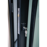 Porte pivotante extérieure AMJ, norme américaine NFRC, double vitrage, aluminium, pour entrée principale.