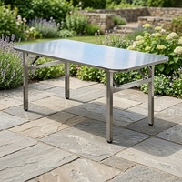 Tables de restaurant, table longue pliable en acier inoxydable facile à nettoyer, plateau anti-rayures, structure solide renforcée