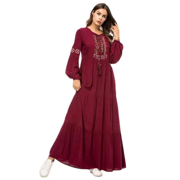 Manset Elastis untuk Wanita 2021 Baju Bordir Merah Gaya Arab