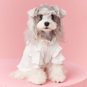 Lindo Vestido para Mascotas con Volantes y Decoración de Collar de Perlas, Ropa de Verano Transpirable Blanca para Perros Pequeños, Yorkie, <span class=keywords><strong>Schnauzer</strong></span>, Uso Diario - Product Image 3