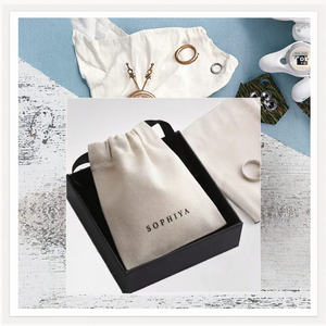 Pochette à cordon en toile de coton avec logo personnalisé, sac de luxe pour bijoux (bague, boucles d'oreilles, collier, bracelet), emballage cadeau de mariage - Product Image 4