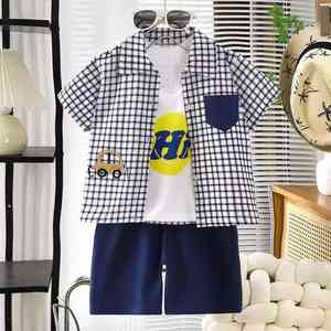 Set di tre pezzi - Nuove camicie a quadri estive a maniche corte all'ingrosso per ragazzi, adolescenti casual e set di abbigliamento per neonati - Product Image 6