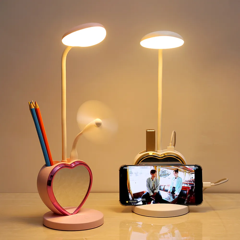 Lampe de table LED Rechargeable avec porte-stylo pour enfants étudiants enfants rose bureau lecture veilleuse