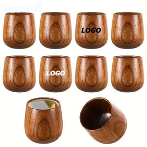 Gobelets en bois faits à la main réutilisables avec logo personnalisé, gobelet en bois naturel vintage, vaisselle écologique, cadeau promotionnel - Product Image 2