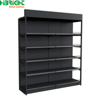 Étagère murale gondole Highbright robuste sur mesure, noire mate, simple face, en acier intégral, pour présentation et stockage en magasin, avec panneau arrière