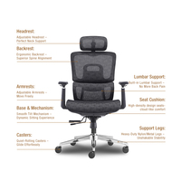 Silla de Oficina Ergonómica con Reposacabezas y Soporte Lumbar para Administración y Recepción