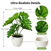 Tanaman Philodendron Mini Daun Terbelah Buatan dalam Pot Penuh 20cm Tanaman Hijau Palsu Kecil untuk Meja Kantor