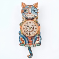 Kit de bricolage puzzle horloge mécanique 3D en bois Steampunk en forme de chat, découpe laser, pour adultes, sculpture en bois, décoration intérieure, MOQ flexible