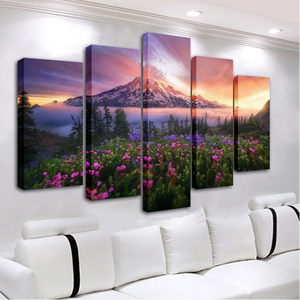 Décoration murale en toile, peinture florale, chambre d'enfant, paysage, coucher de soleil, affiches, impressions HD sur toile, 5 pièces, art mural - Product Image 4