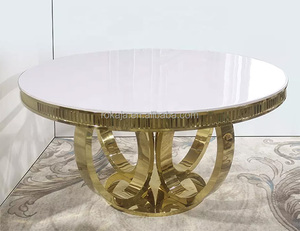 Mesa de comedor redonda y romántica para banquete, conjunto de mesa de boda con tapa de mármol y MDF de vidrio dorado, de acero inoxidable para eventos de Hotel y bodas - Product Image 5