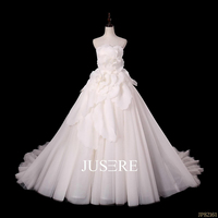 Superbe robe de mariée en Satin avec appliques de fleurs 3D, sans bretelles, en Organza, avec un Long Train