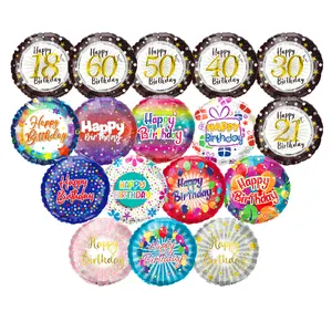 Precio al por mayor, globo de helio de feliz cumpleaños, globos inflables de papel de aluminio de Mylar de forma redonda de 18 pulgadas para decoración de globos impresos