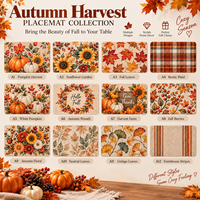 Nouveau Set de Table en Cuir Récolte d'Automne, Motif Citrouille et Feuille d'Érable, Antidérapant et Résistant à la Chaleur, pour Dîner en Famille, Thanksgiving et Décoration d'Automne à la Maison