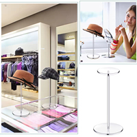Support de présentation de chapeaux en acrylique transparent avec base ronde et plateau supérieur circulaire, socle de table pour magasins de détail et boutiques