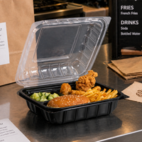 Barquette alimentaire jetable en PP de qualité alimentaire, compatible micro-ondes, 3 compartiments, type bento, 1000 ml, boîte à lunch, boîte à repas rapide, restaurant