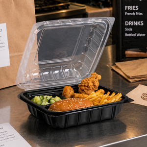 Disposable Microwave Safe <b>Plastic</b> PP 3 Compartment Blister Food Container Bento Lunch Fast Food Box for Restaurant Take Away - Product Image 1
