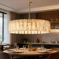 Lámpara Colgante Nórdica de Lujo en Alabastro con Marco de Cobre y Acabado Dorado, Lámpara de Techo LED para Sala de Estar, Altura Ajustable, 5 Años de Garantía