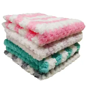 colored stripe laser cut fleece coral velvet dish cloth 100% polyester towel for microfiber kitchen towel