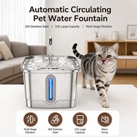 Fontaine à eau pour chat à débit continu 3L, jet d'eau fin, pompe silencieuse, aspect inox, gamelle d'eau pour animaux OEM