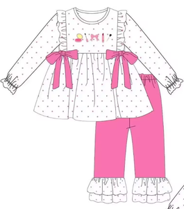 Girls Long Sleeve Dot <b>Dress</b> Top Pink Leggings Bodysuit Set Sweet Ruffle Bow Make <b>Up</b> Designs <b>Toddler</b> Outfit - Product Image 4