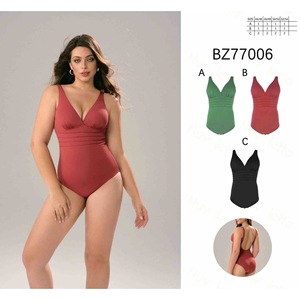 Costume da bagno intero HDJ Plus Size con scollo a V profondo, controllo pancia, vita alta, tinta unita, da donna BZ77036 - Product Image 2