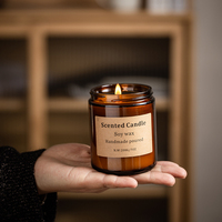 Autres bocaux en verre, enveloppe en cuir, bougies de marque privée, cadeau de luxe, fait à la main, bougie parfumée à la cire de soja