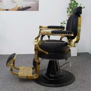 Mobilier moderne de <span class=keywords><strong>salon</strong></span> de coiffure Chaise de rasage en or noir Classiques de luxe Chaise de barbier de coiffure à rotation robuste - Product Image 4