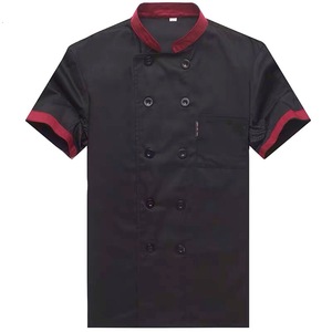<b>Chef</b> Uniform Men Women Short Sleeve Red Black Cotton Restaurant Kitchen Work Clothes - Product Image 2