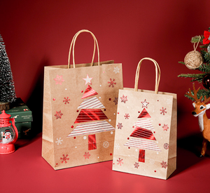 Exquisite Eco-friendly <b>Christmas</b>-themed Craft Paper <b>Gift</b> <b>Bag</b> Cotton Rope Handle Customizable Sizes for Festival <b>Gift</b> Wrapping - Product Image 2